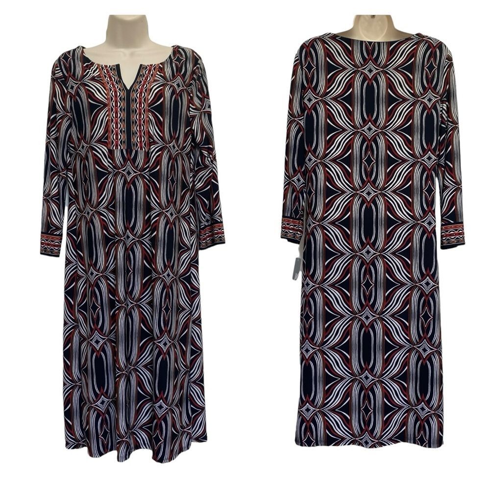 JM Collection Abstract Print Studded Embellished Dress Sz S